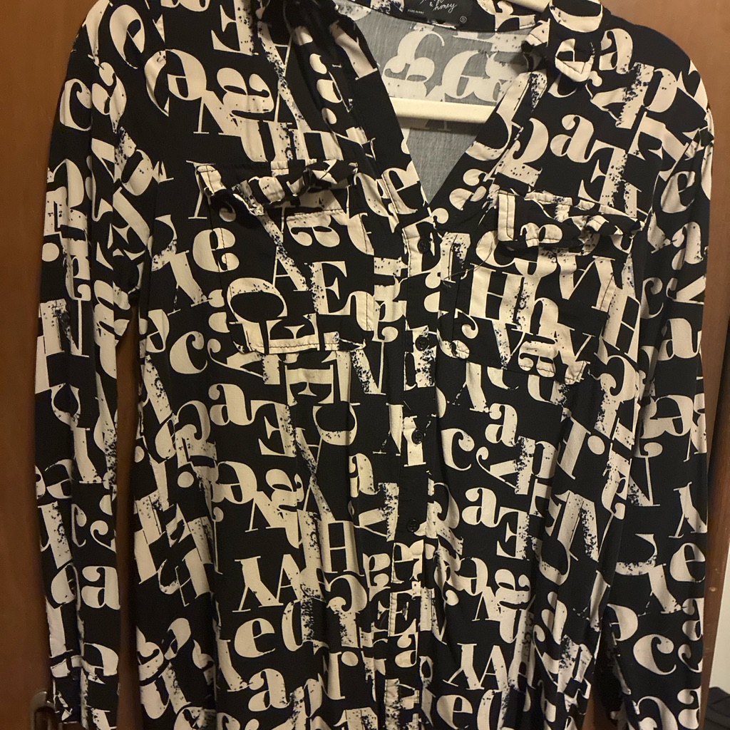 Black And White Letter Print Button Down